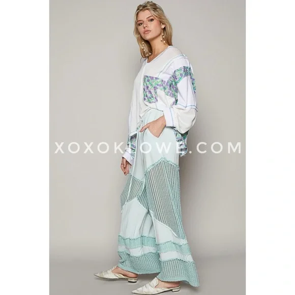 POL Baby Blue Flowy Wide Leg Rayon Jersey Palazzo Pants - Picture 8 of 10